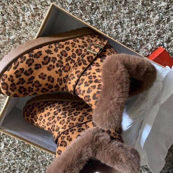 NIB Leopard Fur Short Durable Ankle Vegan Suede Bootie Warm Winter Women's 5 - Picture 9 of 9